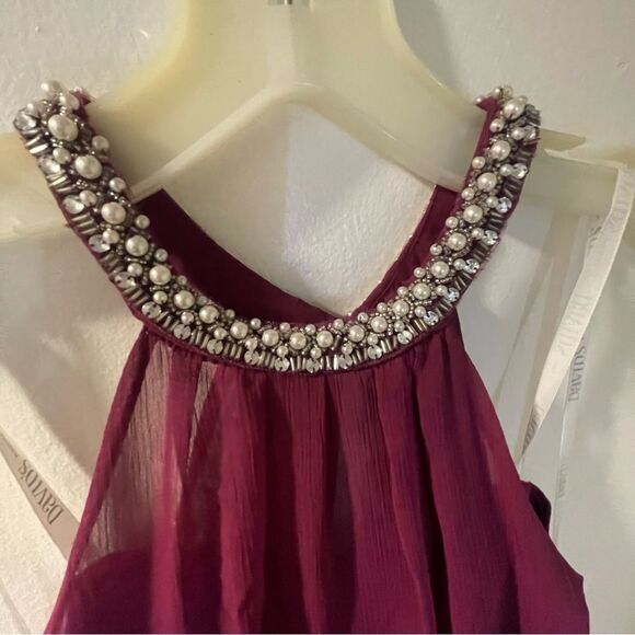 David’s Bridal Short Maroon Chiffon Dress Beaded Sangria Size 4 - Picture 9 of 13
